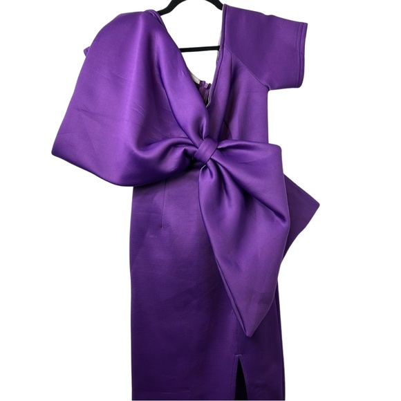 NWT Metamorphosis Girl Purple Off Shoulder Bow Detail Midi Dress Size M - Picture 4 of 9